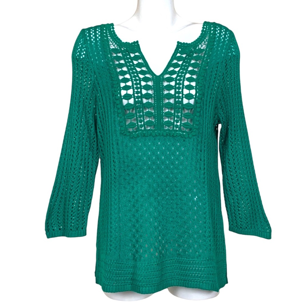 Chico’s Textured Jamie Sweater 3/4 Sleeves Vivid Green Size 2/Large NWT